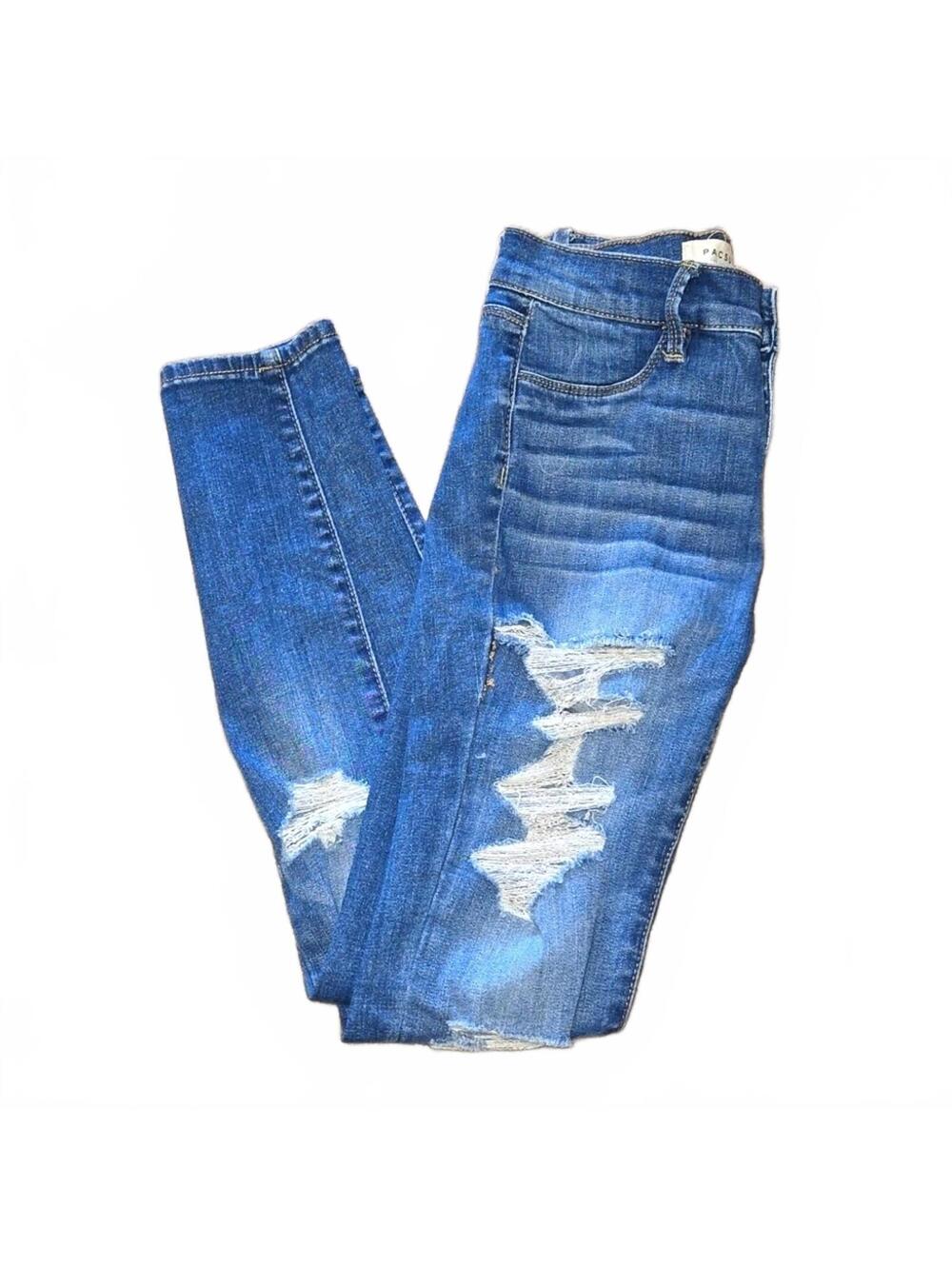 PacSun Blue Denim Intentional Fading Distressed Jeggings Size 24 Waist S (US 00)
